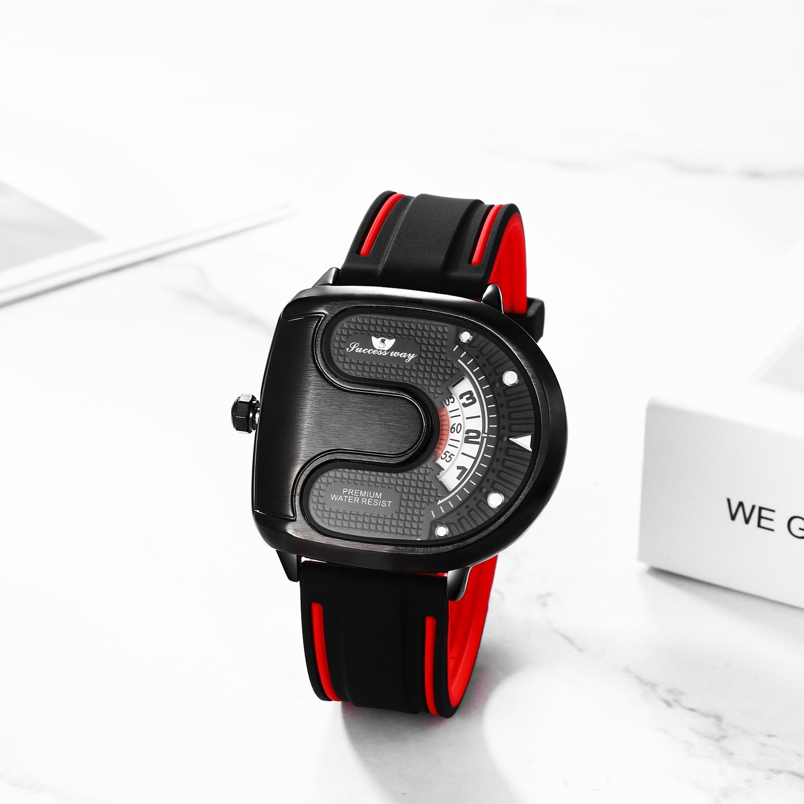 JewelryWe Orologio da Polso Militare da Uomo,Quadrante Grande Forma U,Cinturino in Silicone,Regalo per Uomini Papa'