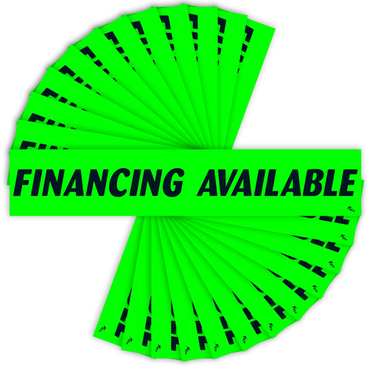 Versa-Tags Chartreuse Green Vinyl Slogan Stickers - 12-Pack for Car Dealer Windshield Advertising, Perfect for Used/New Car Truck RV Lots Slogan-Financing-Available-Stickers