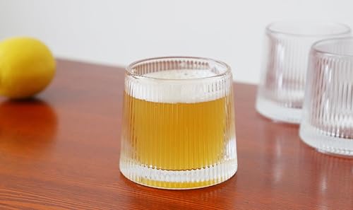 Miniatura 7 de Juego de 4 vasos pesados para degustación de cerveza, par de vasos pequeños y robustos acanalados, duraderos y gruesos sin tallo, con caja de