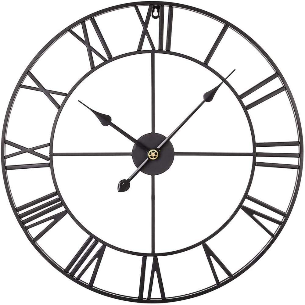 Duży zegar ścienny, 40/50/60CM cichy żelazny zegar ścienny, starożytne cyfry rzymskie, staromodny cyfrowy zegar ścienny w stylu retro-czarny-60cm (czarny 60cm)