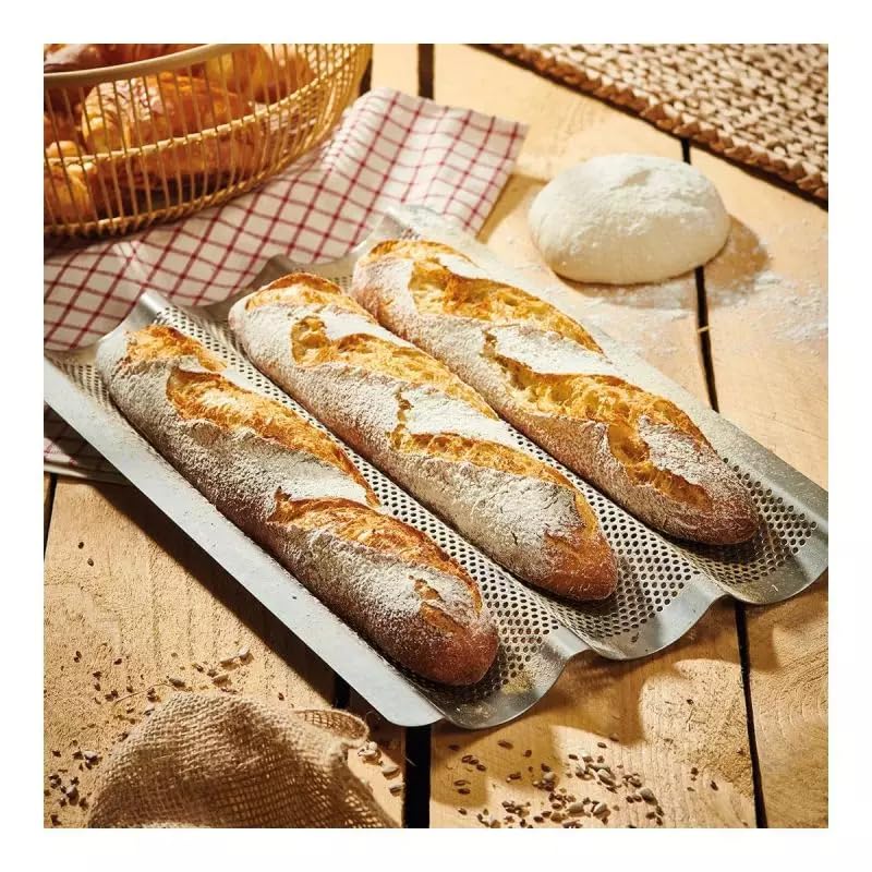 DE BUYER Edelstahl Baguette-Backblech für 3 Baguettes, Silber, Rechteckig