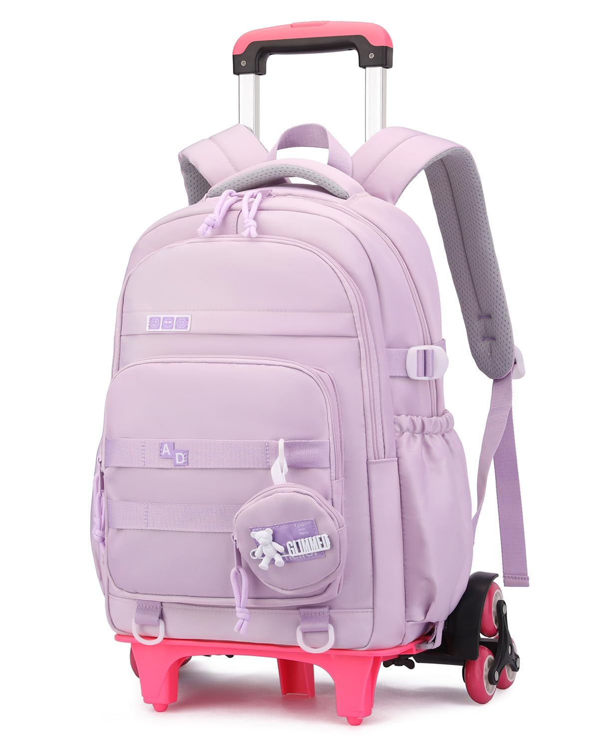 Amythe Mochila Escolar con Ruedas para Niña, Mochila Colegio Niña con Carrito Desmontable 6 Ruedas, 21L Mochilas Primaria Grande con Carro para Chicas 9-16 Años, Morado