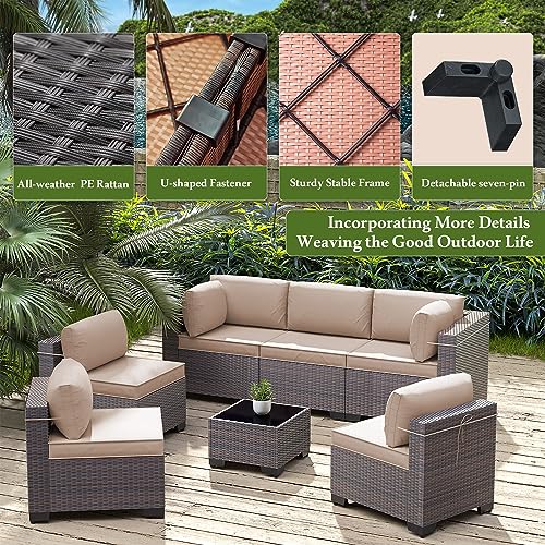 Image of 14 Pieces Outdoor Patio Furniture Set,Outdoor Sectional Furniture All Weather PE Rattan Wicker Patio Conversation Set with 2 Coffee Tables and 12 Thickened Cushions,Sand