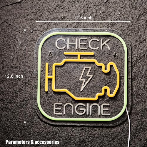 Image of Check Engine Neon Sign for Wall Decor Garage Light LED Light USB Powered for Man Cave Auto Repair Shop Workshop Party Birthday Gift