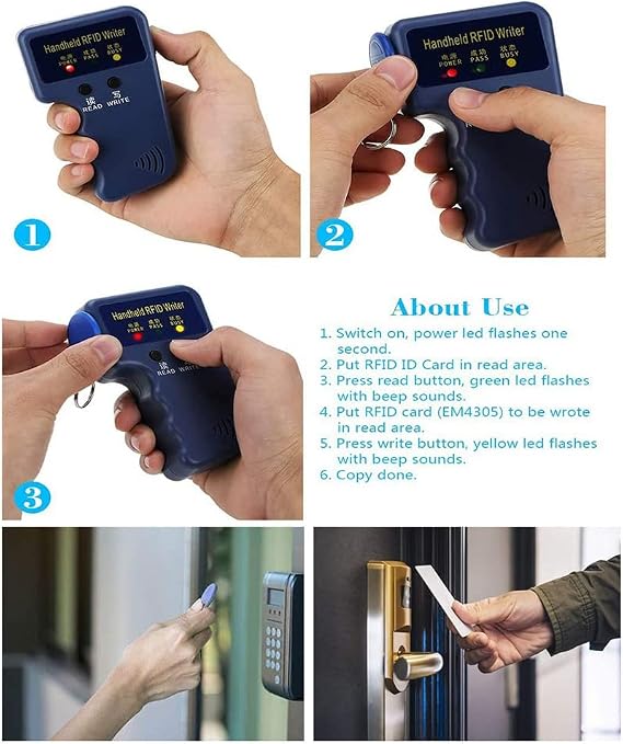 Handheld 125KHz RFID Reader Writer, Duplicator Copier, Upgrade ID Card, Clone Programmer with 10 Rewritable Cards