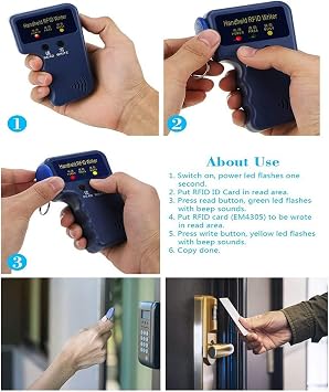 Handheld 125KHz RFID Reader Writer, Duplicator Copier, Upgrade ID Card, Clone Programmer with 10 Rewritable Cards