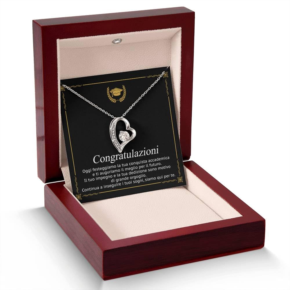 Collana Laurea con dedica, Colore argento Argento, per Uomo o Donna, Ciondolo a Forma di Cuore, o collana in acciaio inox, Regalo Perfetto per Laurea, diploma, con Cofanetto LED e Messaggio