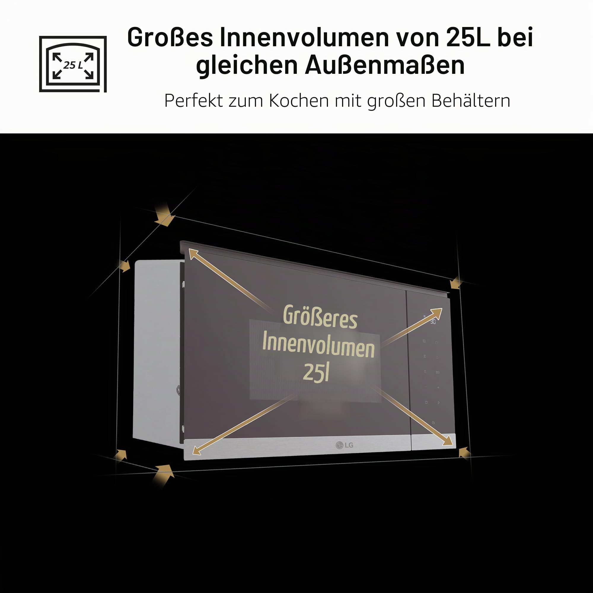 LG MG7Z2593D Einbau-Mikrowelle, 900 W, 25 l, Schwarz und Stahl, Touch-Steuerung, automatische Abtauung