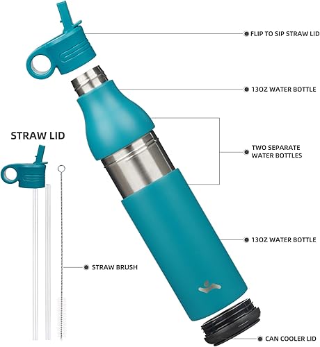 Miniatura 3 de Botella de agua de acero inoxidable con pajilla, aislada, botella de viaje de metal reutilizable con parte inferior extraíble, sin BPA, a prueba de