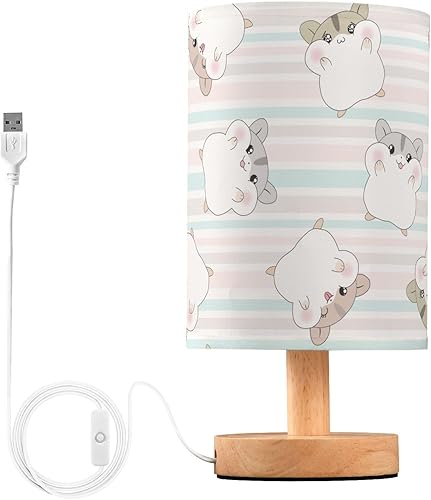 Coikll Linda lámpara de mesa de hámster con puertos USB, lámparas de mesita de noche con pantalla de tela para lectura, dormitorio, sala de estar,