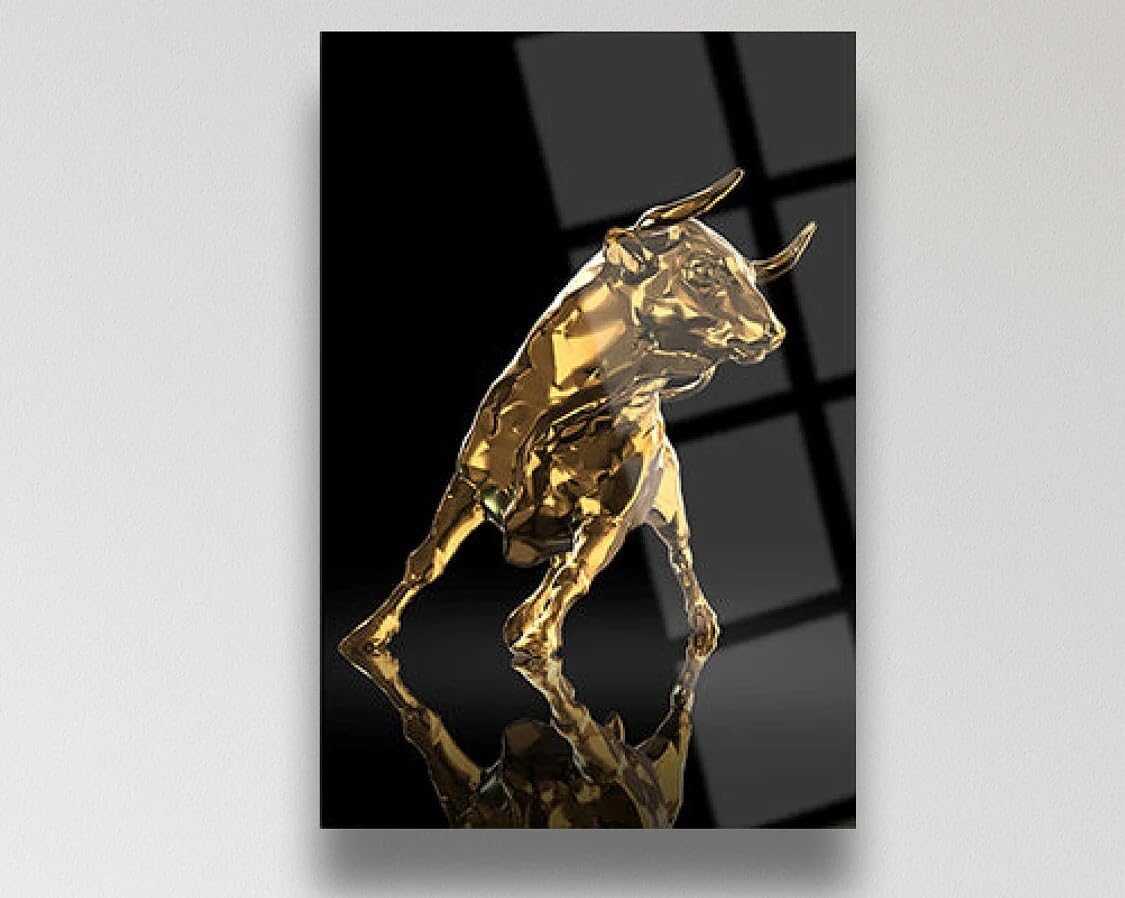 LYBCEOUG Wall Decor, Bull Sculpture Canvas Print, Motivational Success Wall Art for Office Study Business Room(40x50cm/No frame)