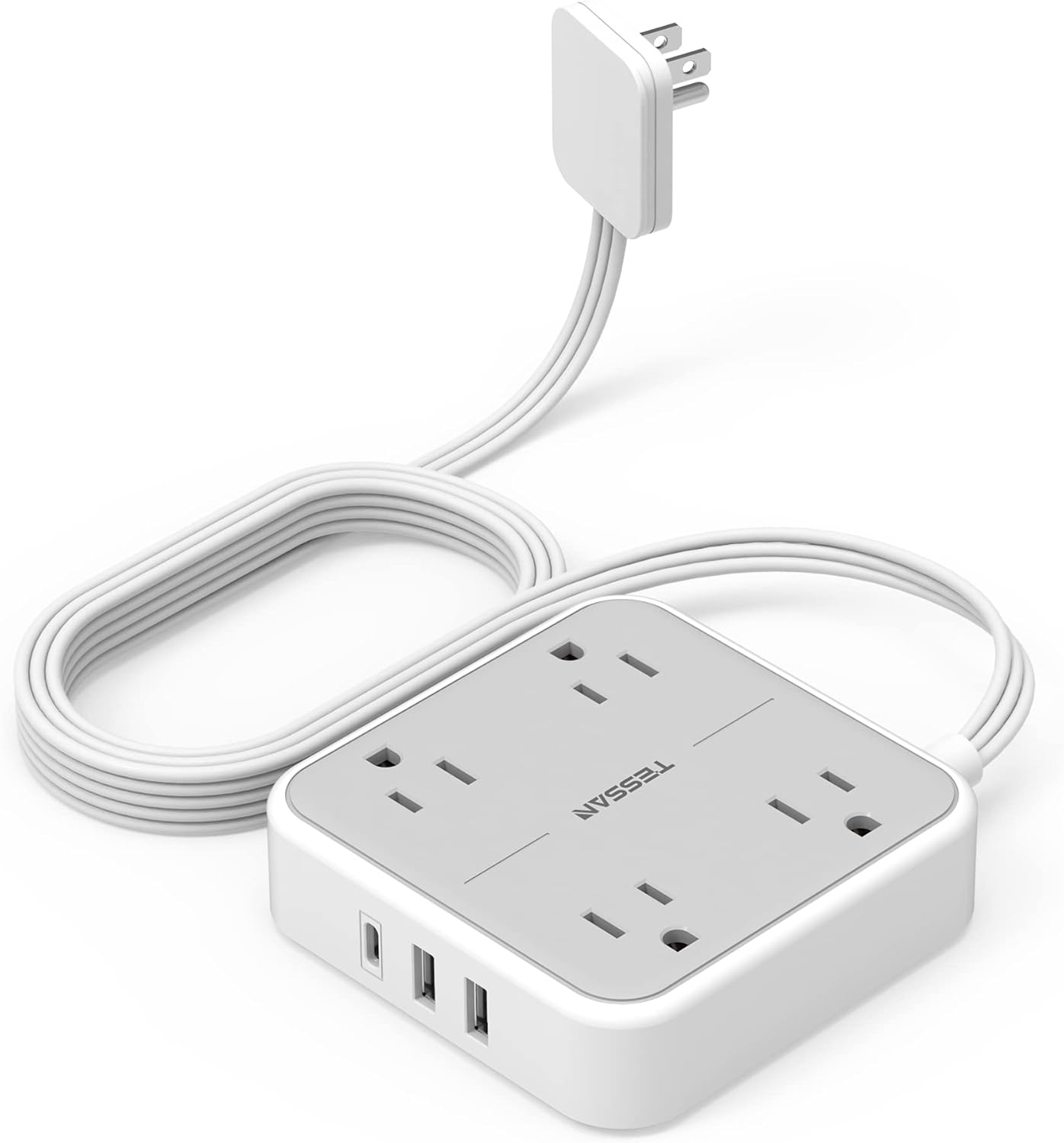 TESSAN Multicontacto Extension Electrica Regleta, Cable Multicontacto Pared USB de Enchufe