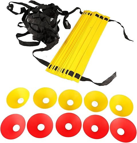 Agility Ladder, Long Life 10PCS Disc Cones Increase Coordination Nylon Webbing and PP Improve Endurance Speed Training Ladder Equipment for Training