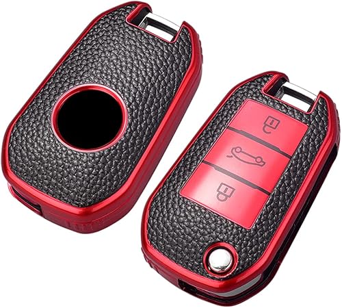Miniatura 10 de SANRILY Funda de cuero con textura para llavero Peugeot 208 301 308 508 2008 3008 protección completa sin llave con llaveros, color plateado