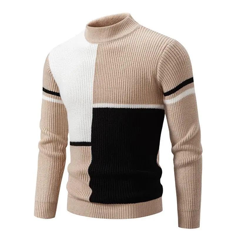 Autumn Winter Neck Men Patchwork Casual Knit Sweater Youthful Vitality Knitted Warm Pullover Man4