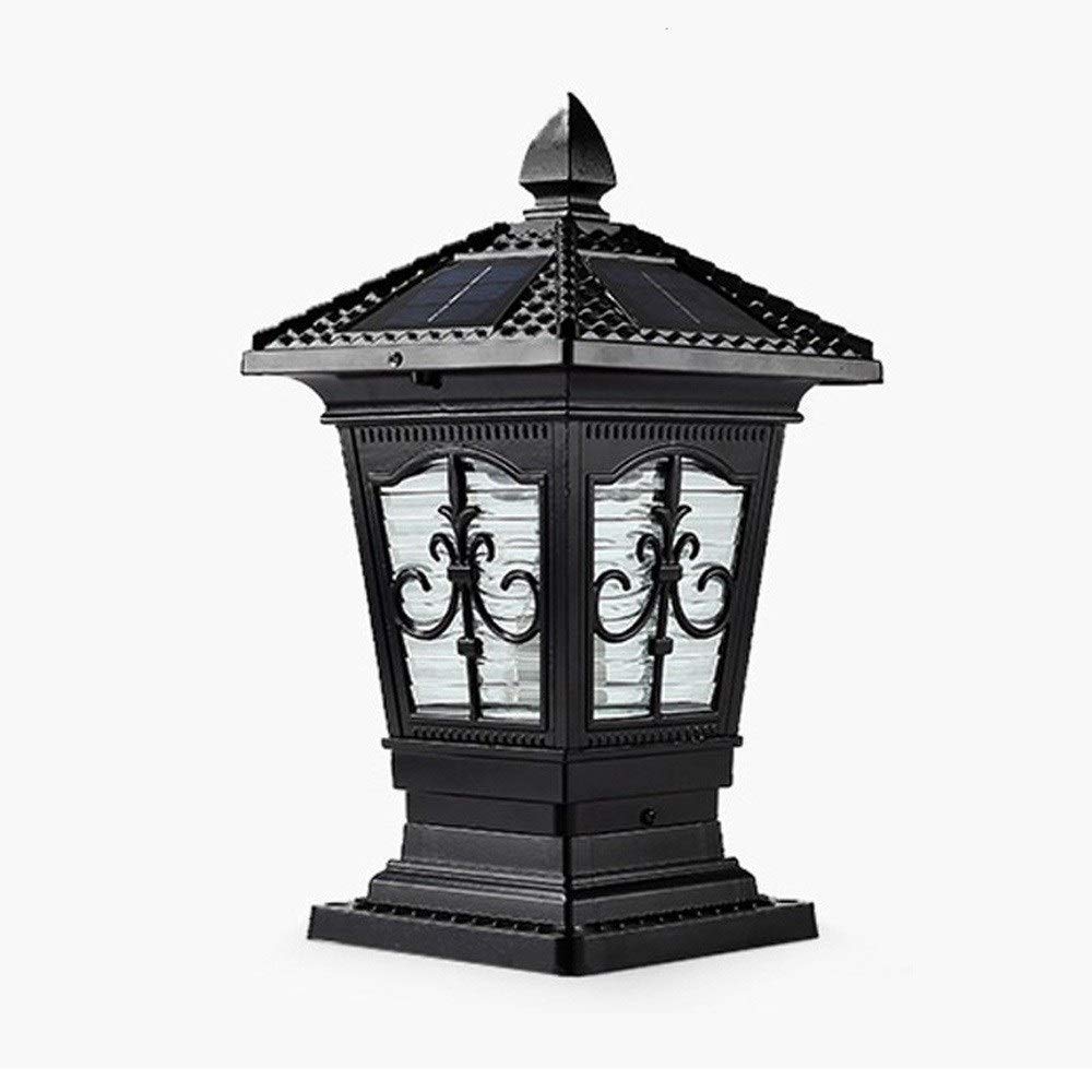 Colonna Luminosa a LED Solare con Custodia in Alluminio Nero, cancello, Portico, pilastro in Pietra, Lampada a Colonna retrò, Lussuosa Collezione coloniale contemporanea,50 * 30cm
