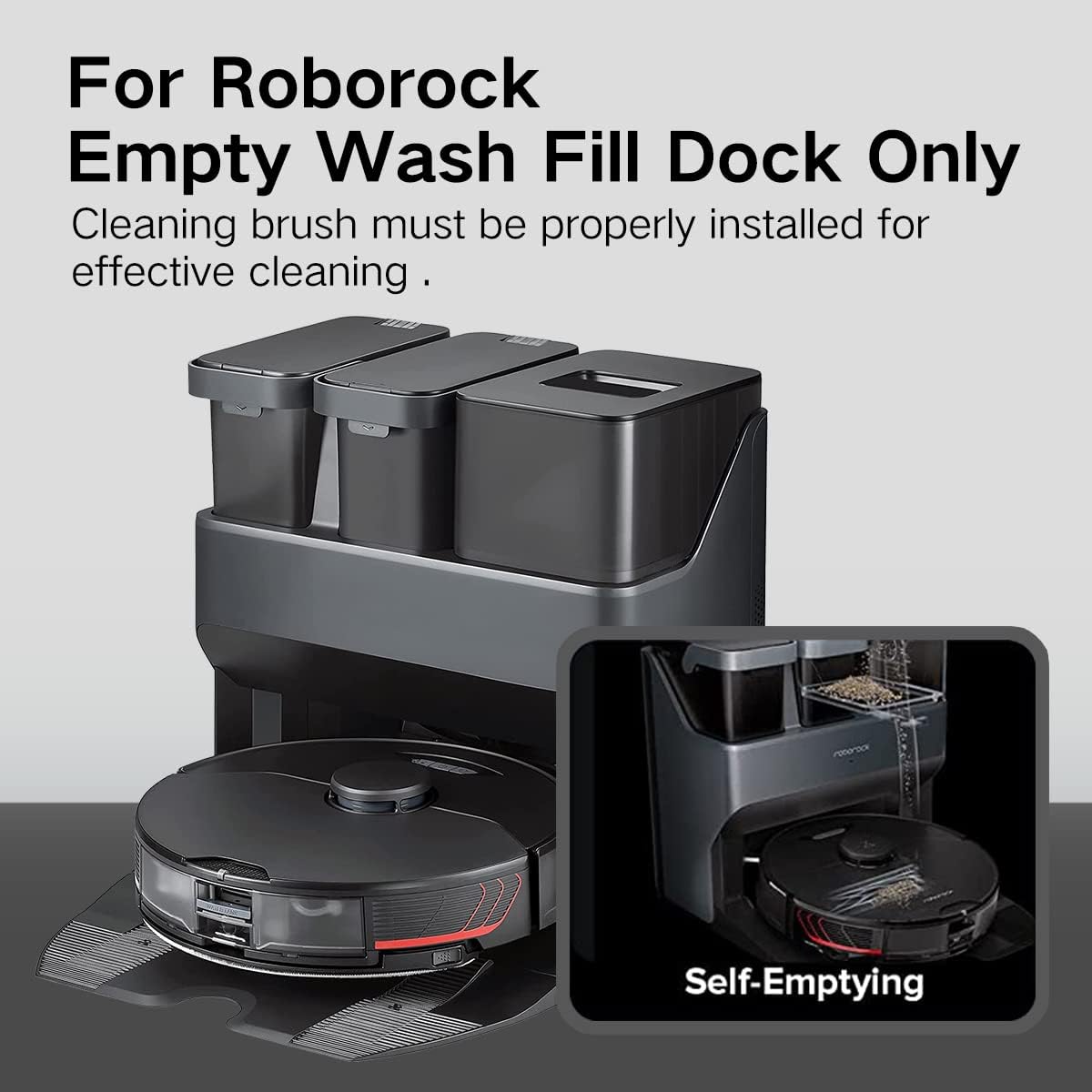 Home Times 2 Pack Rolling Brush for Roborock S7 MaxV Ultra，Detachable Empty Wash Fill Dock High-Speed Cleaning Brush for Mop Pads (2Black)