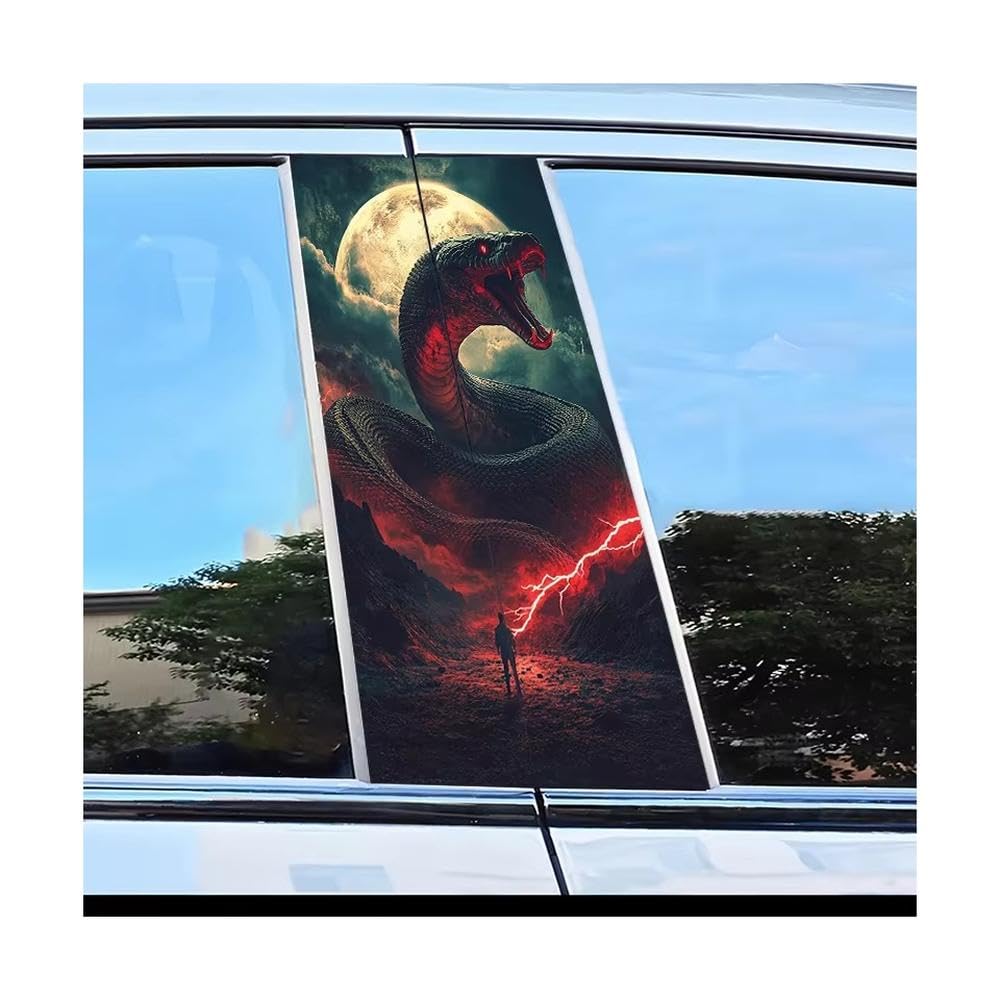 Auto Accessory Car Center Pillar Stickers Giant Snake Under Full Moon Scratch Protection