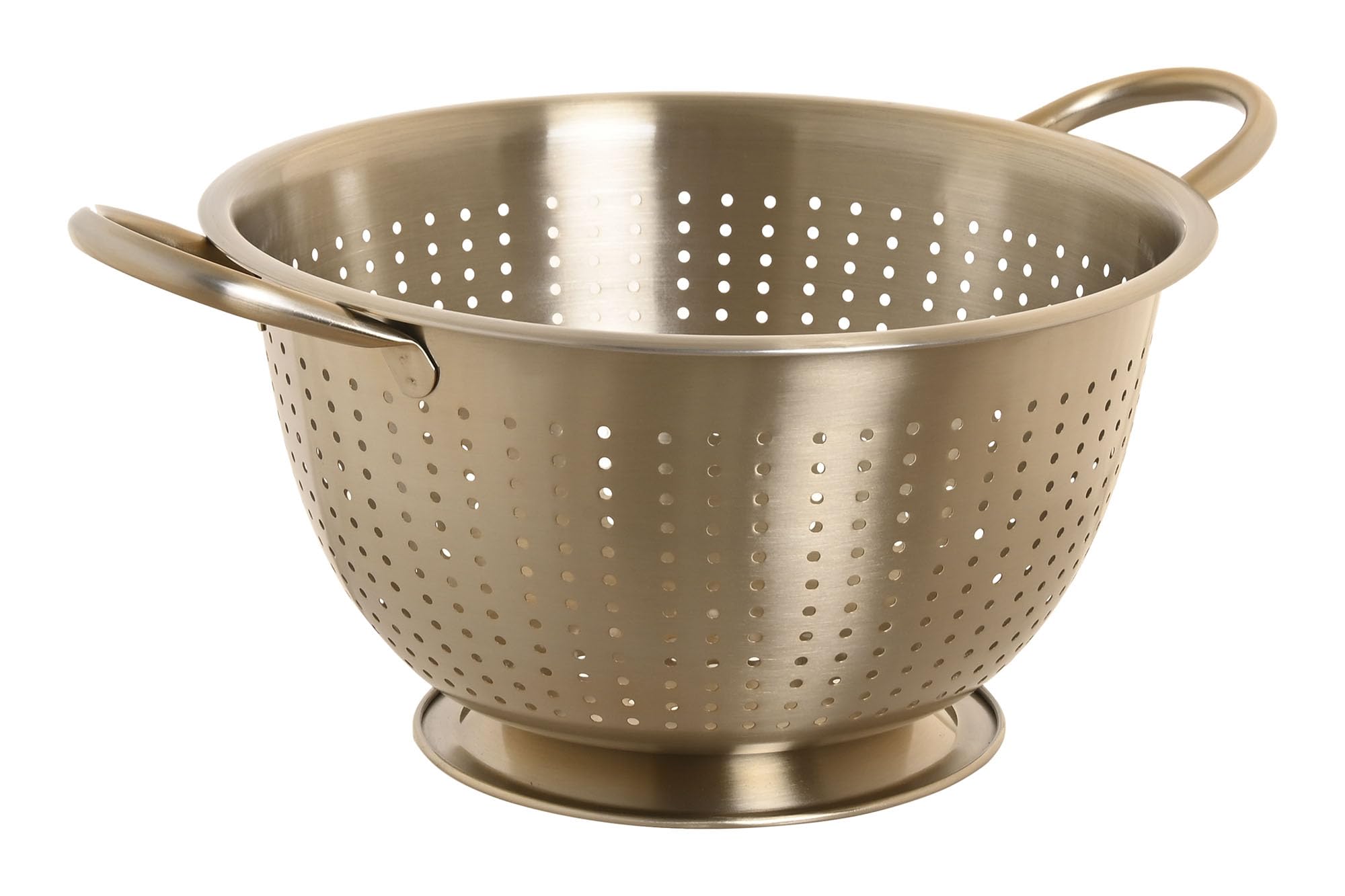 MGE - Colino da Cucina in Acciaio Inox Dorato con Manici e Base - Scolapasta per Pasta, Riso e Verdure - Colino Professionale per Cucina - Versatile Per Quinoa, Cereali, Riso, Verdura E Pasta - 24 cm