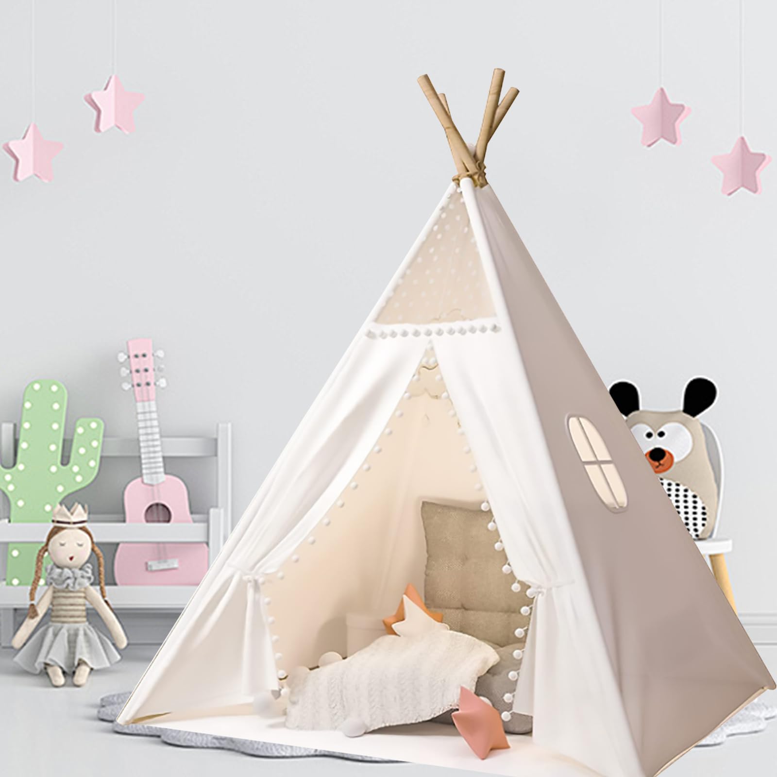 Lifemaison Teepee Tent for Kids Dacron Canvas Play Tents Indoor Outdoor,Play Tent for Boy and Girls,Unique Reinforcement Part - Foldable Play Tent Canvas Childrens Tents,Wigwam Tipi Play House