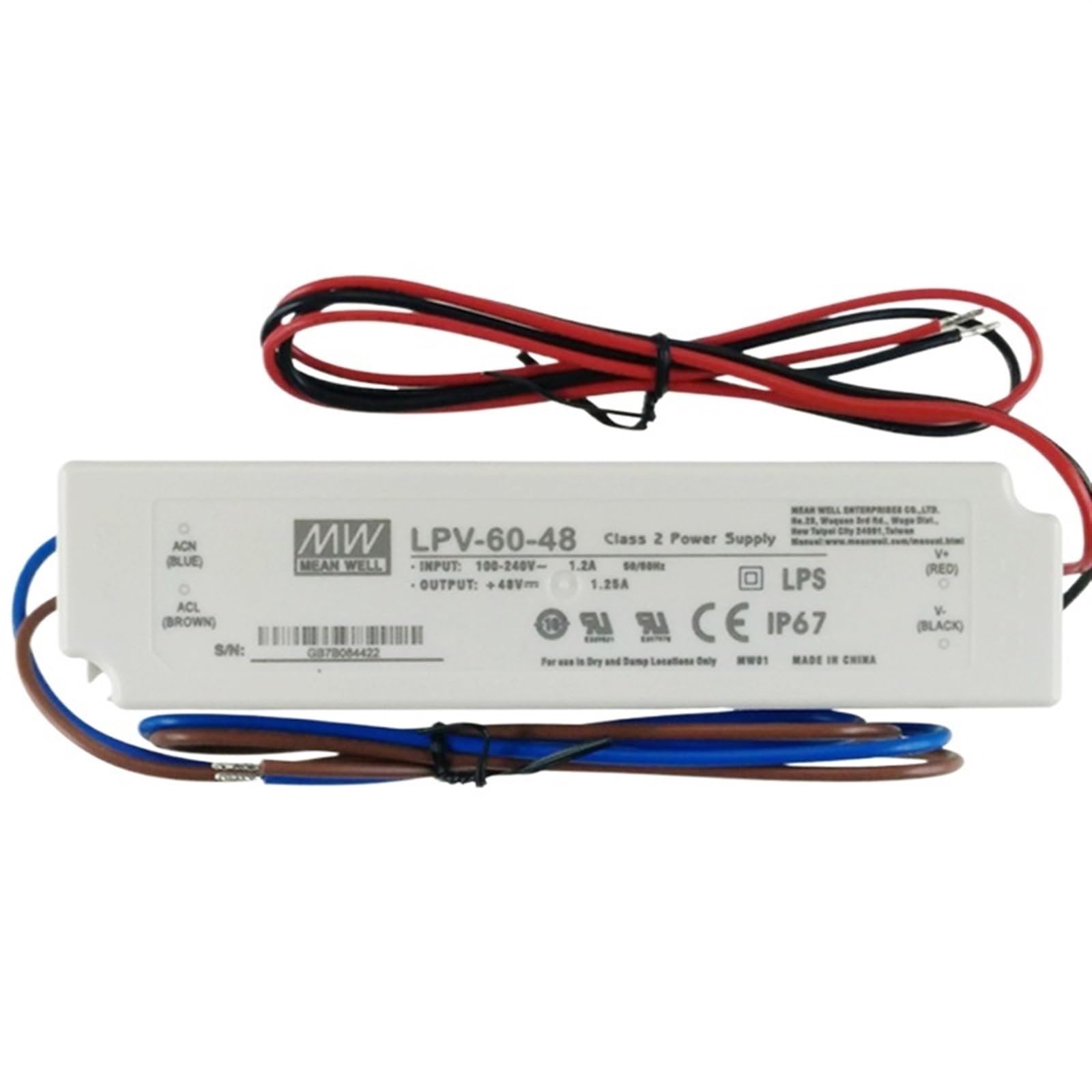 FCARUMIQP LPV-60 LED Driver 110/220VAC to 5V 12V 15V 24V 48V DC 60W Waterproof IP67 Constant Voltage Switching Power Supply(Lpv-60-48 48v 1.25a)