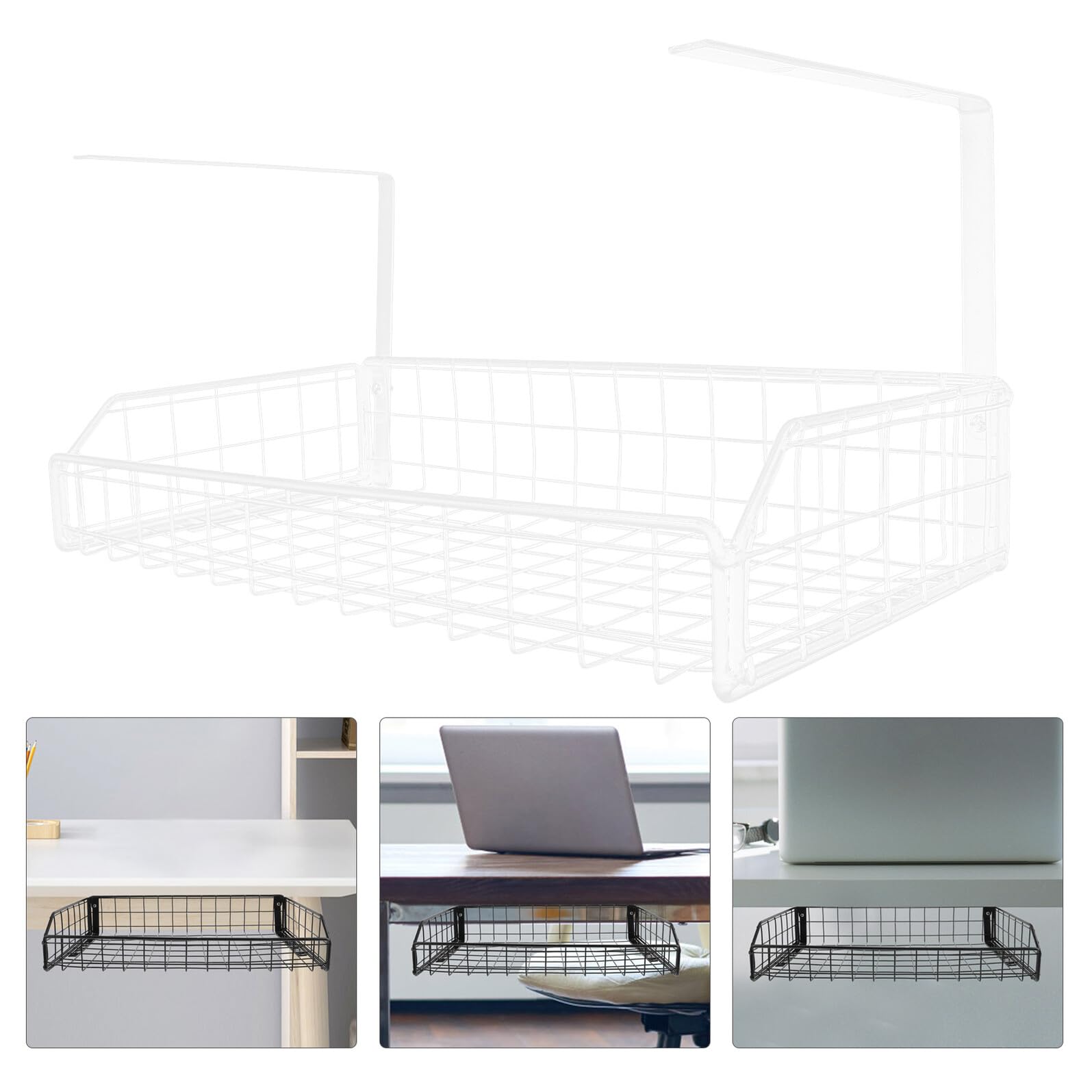 Mikikit Organisateur de Câbles sous Bureau Grand Format en Fil Métallique Blanc Support de Rangement Stable et Résistant pour Multiprises et Câbles pour Bureau et Espace de Travail Panier