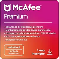 McAfee+ Premium Plano Individual | Dispositivos ilimitados | Software de segurança que inclui Antivírus, VPN segura, monitoramento de identidade, redes sociais, gerenciador de senhas | Cartão-chave