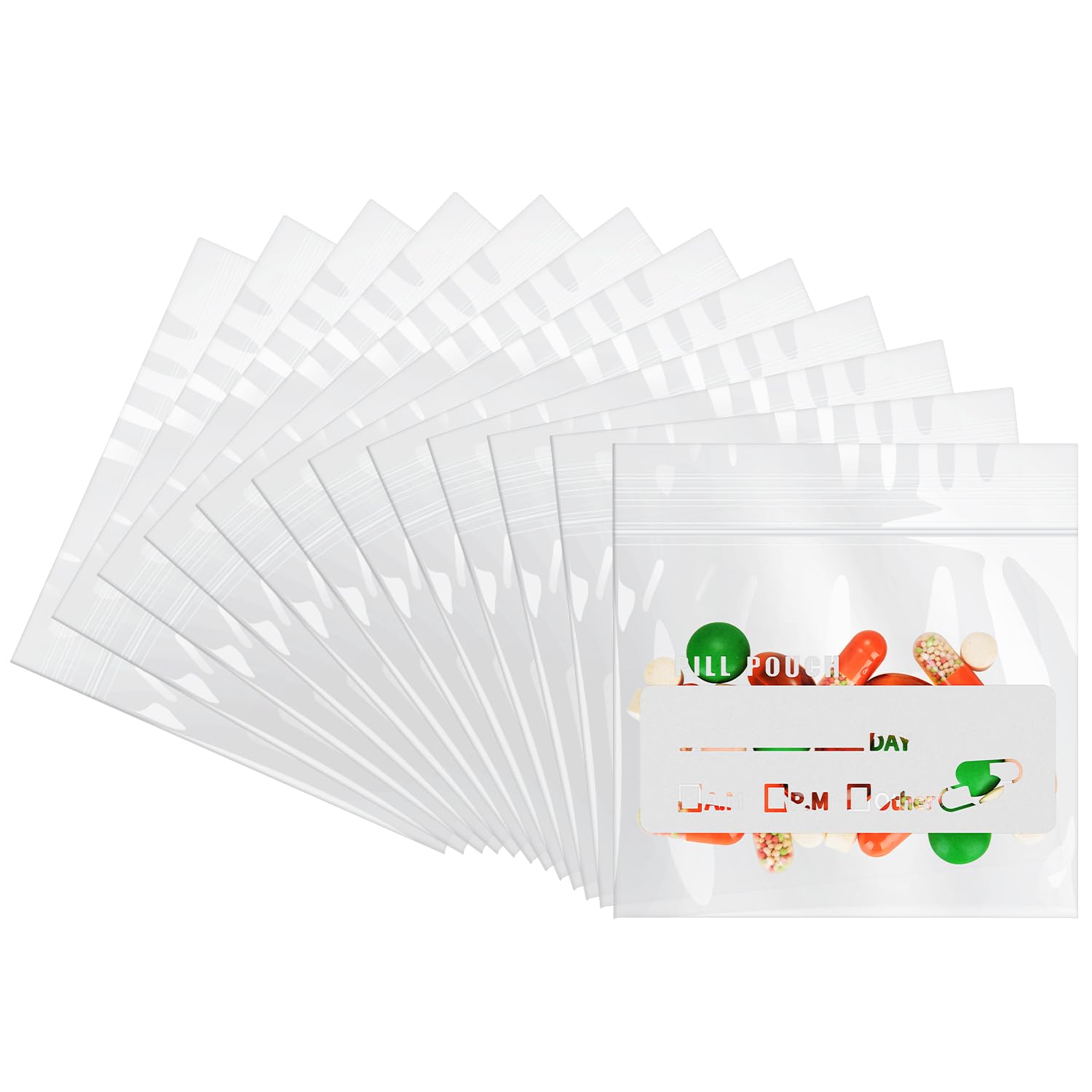 Pill Pouch Bags for Travel Reusable Pill Bags 3 x 2.75 inch for Medicine with Write on Label Clear Ziplock Seal Waterproof AM PM Pill Baggies for Medicine Organizer 50 Count 