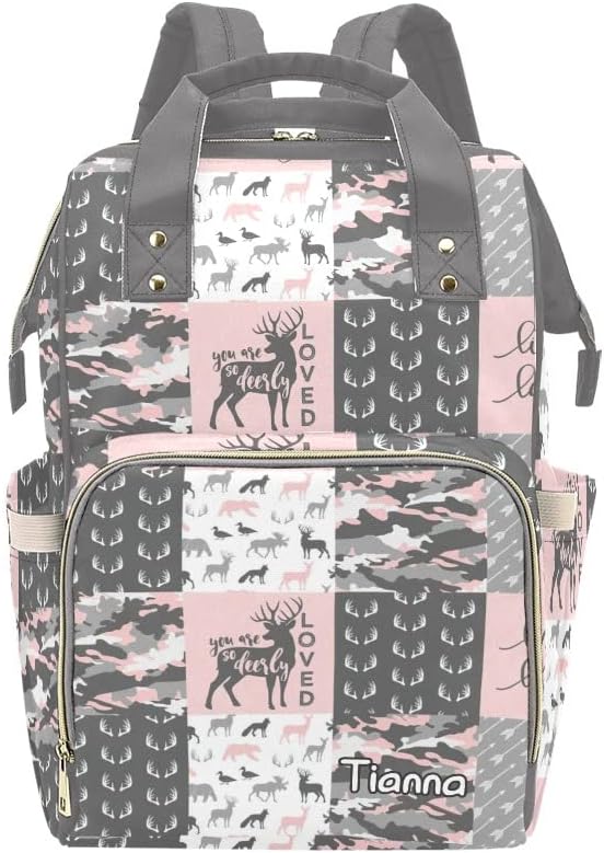 XOZOTY Antler Man Woodland Pink Diaper Bags with Name Waterproof Mummy Backpack Nappy Nursing Baby Bags Gifts Tote Bag for Women