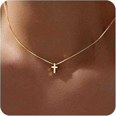 Cross Necklace for Women Girls, Dainty 14K Gold Silver Plated Cross Choker Pendant Jewelry Non Tarnish Waterproof Trendy Cute Simple Small Necklace Easter Christian Baptism Religious Faith Jewelry Gifts