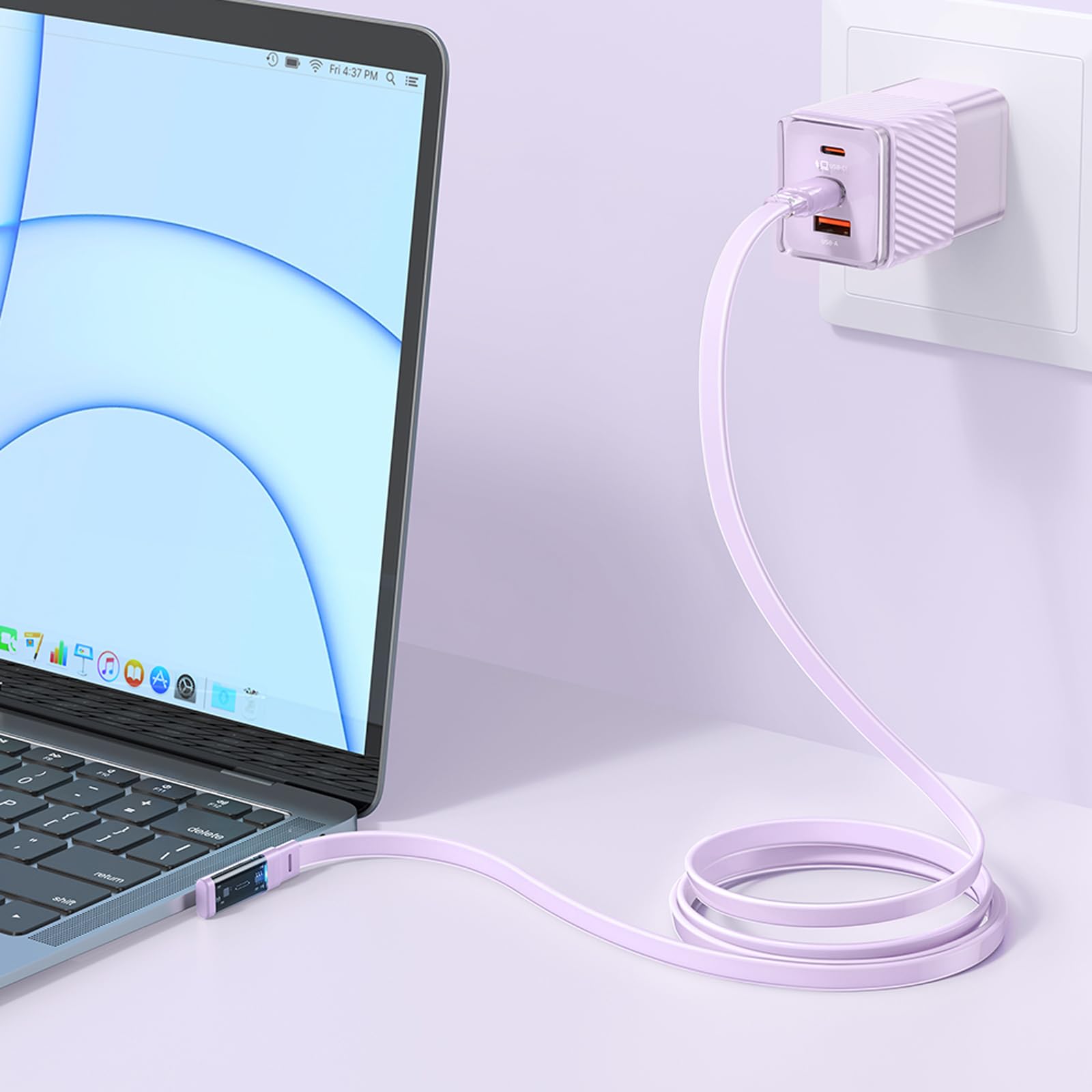 Mcdodo CA-3451 Type-C to Type-C PD 65W L Tip Hızlı Şarj Kablosu 1.2m Mor