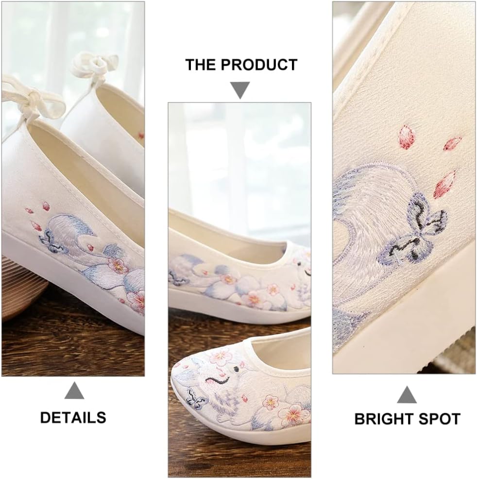 Holibanna Hanfu Embroidered Shoes Performance Shoes Dance Silk Cloth Chinese Retro Christmas New Year Costume White
