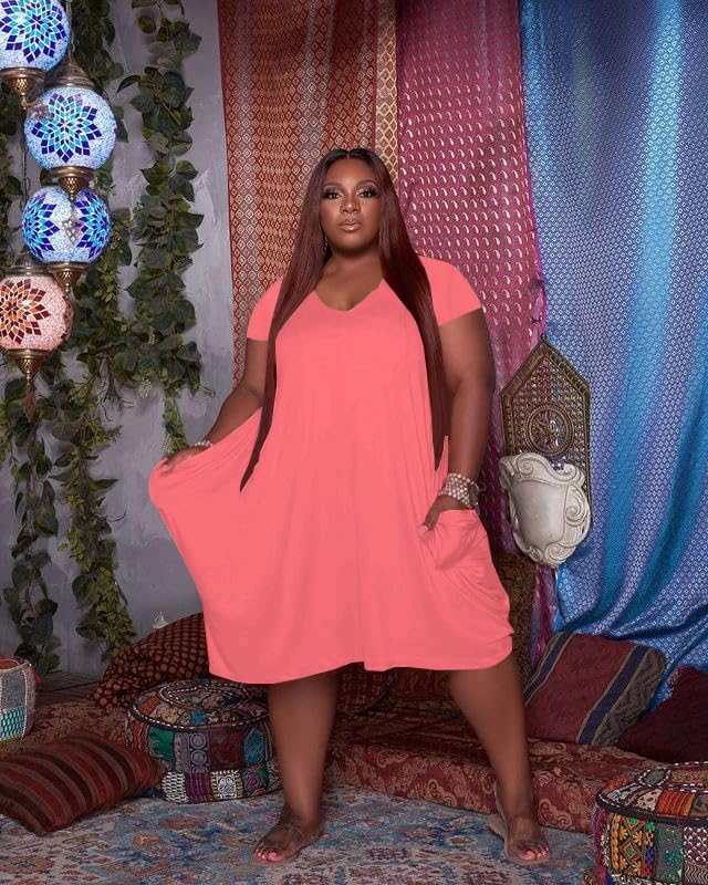 YeGine Oversize Tshirt Dress for Women Casual Plus Size Short Sleeves Midi Tunic Dresses with Pockets - Image 4