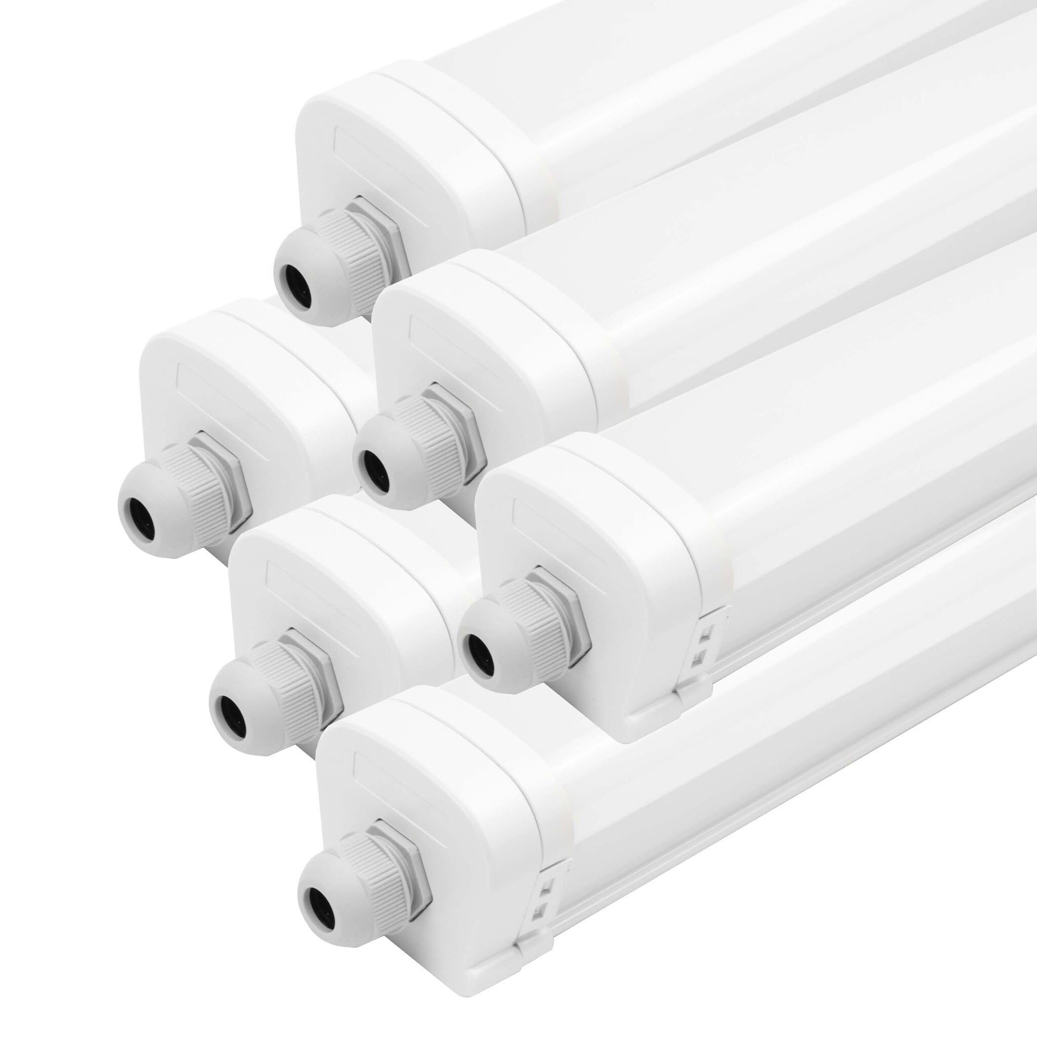 Ledvion - 6 piezas, pantalla estanca, 120cm, IP65, 36W, 130 lm/W, Blanco neutro, 4000K, Impermeable, lámpara de techo para garaje, de bodega, tubo led, almacén