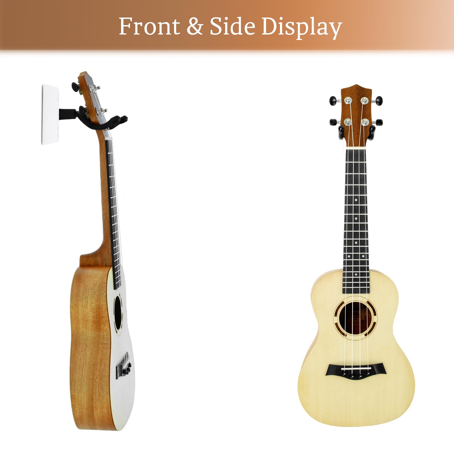 Onmiwod Paquete de 2 ganchos de pared para ukelele, de madera dura blanca, en forma de U, para ukelele, banjo, mandolina, concierto, piña, soprano, tenor y barítono