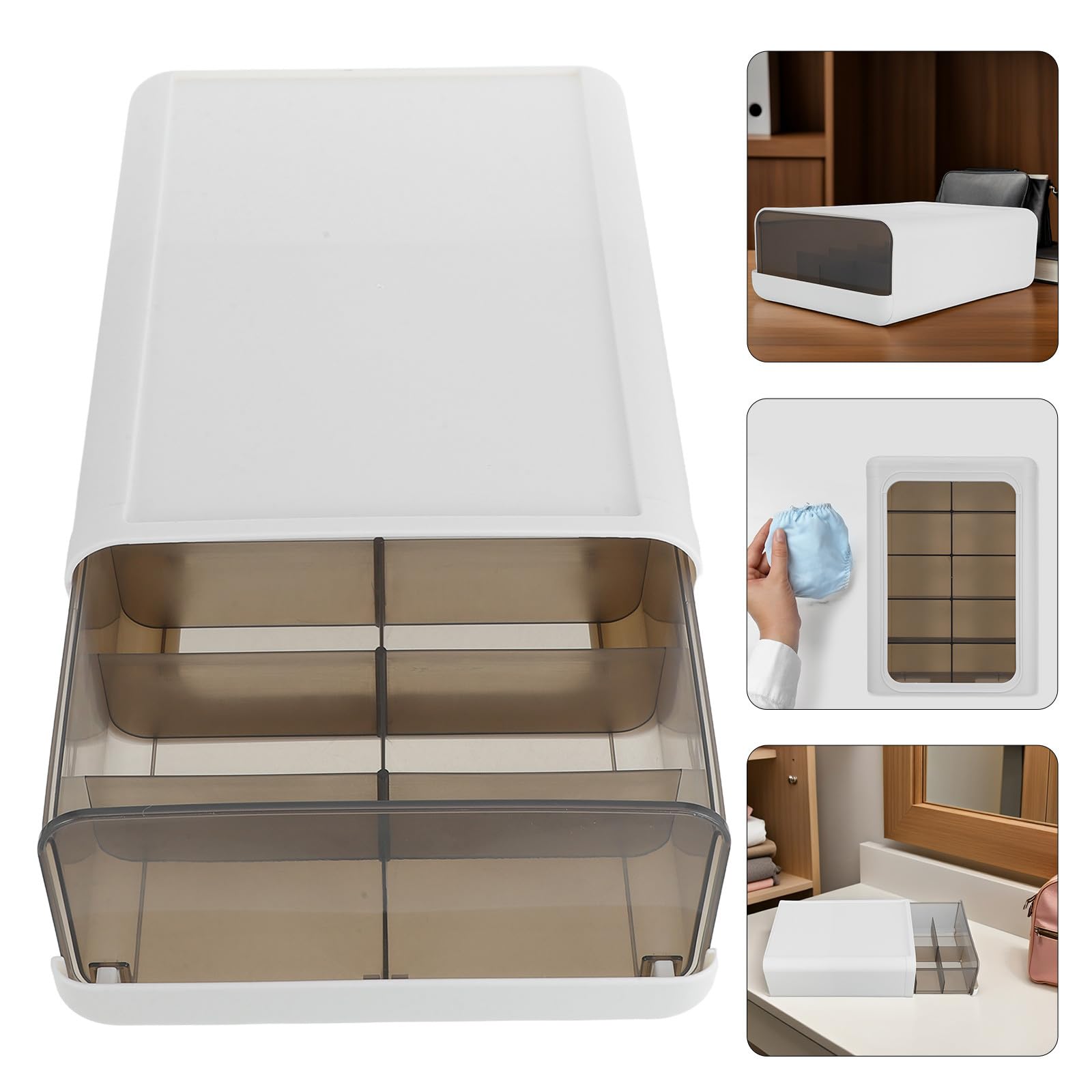 Beavorty Organizzatore per Cassetti 10 Scomparti in Plastica Contenitore per Biancheria Intima e Calzini Divisori Rigidi Salvaspazio per Armadio e Sottoletto per Camera da Letto e
