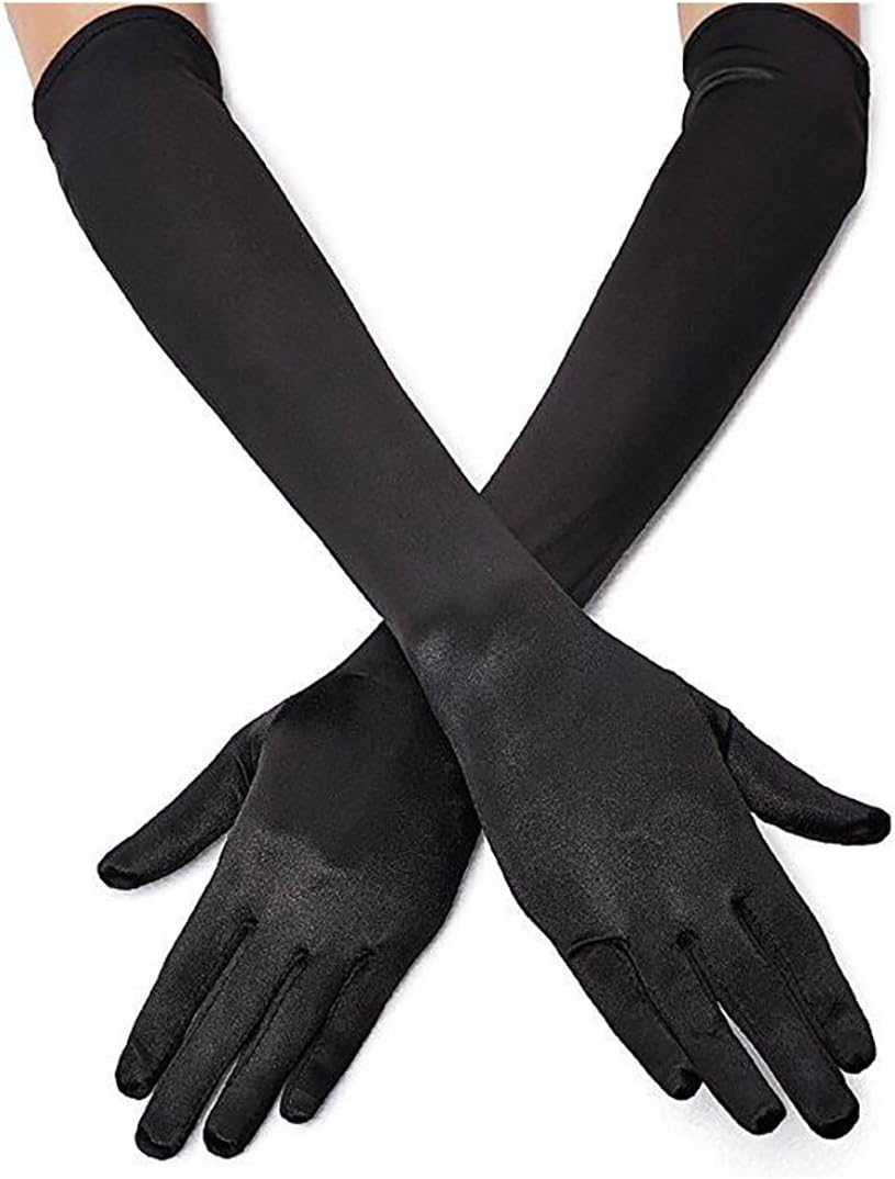 Long Opera Party Gloves for Women 1920s 20s Satin Gloves Costumes Elbow Length Bridal Evening Dress, 21 inches