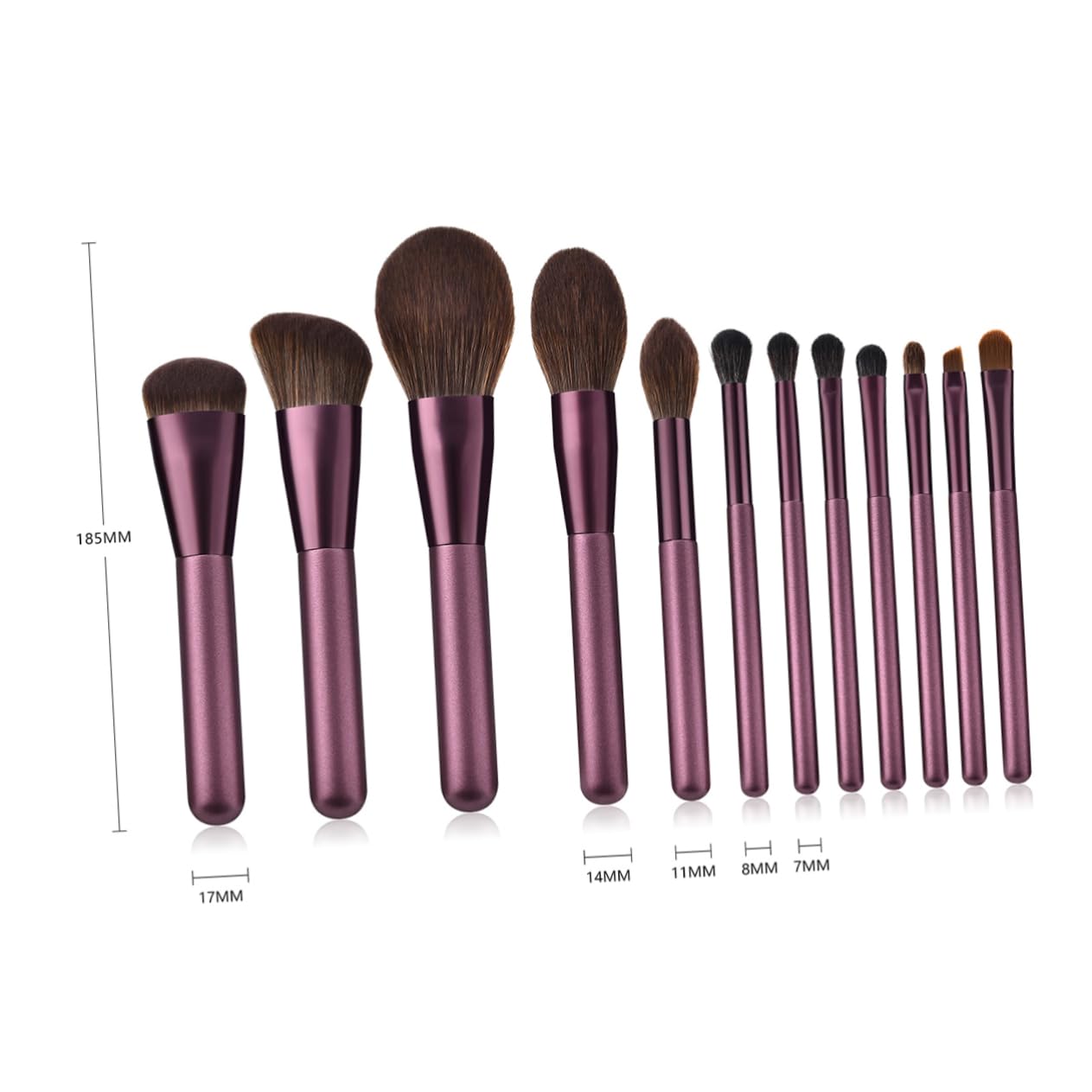 Set di Pennelli per Make-up 12 Pezzi T-12-063 in Nylon e Legno | Uso Quotidiano e Professionale, Finitura Porpora, Presa Facile, Risultato Uniforme, per Donna e Fidanzata