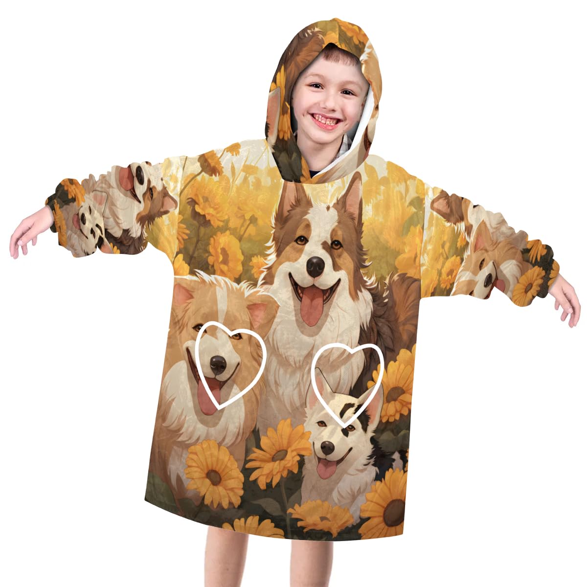 Pardick Wearable Blanket Hoodie for Kids, Shaggy Dog Fleece Sweatshirt Blanket Oversized Blanket Sweatshirt with Pocket Flannel Warm Hooded Blanket 6-10 Year Old Girl Boy Gift, One Size