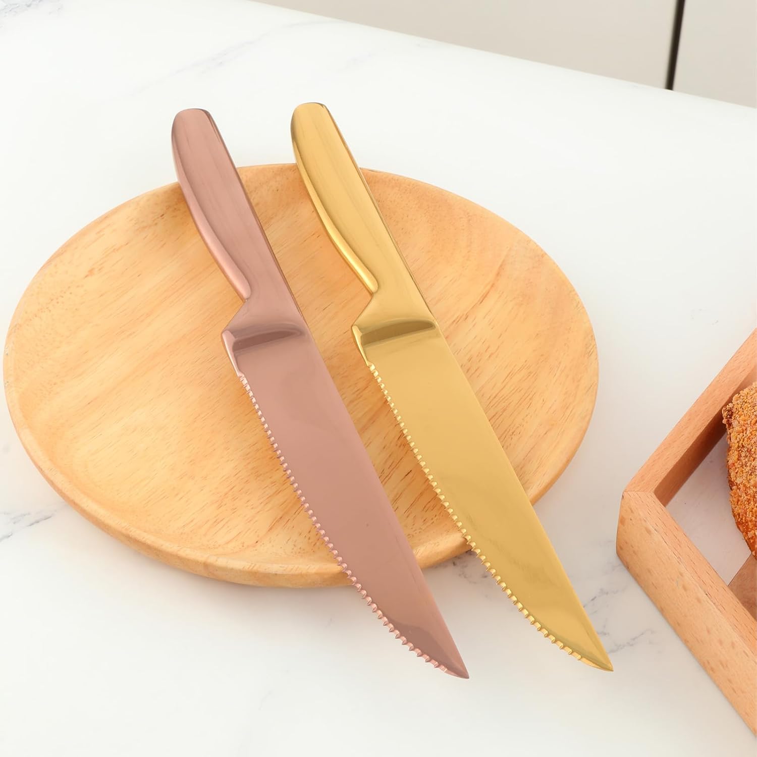 Steak Knife Set, 5 Piece Serrated Heavy Duty Stainless Steel Table Knife, Cuts Steak and Chicken, Bread,One Piece Handle,