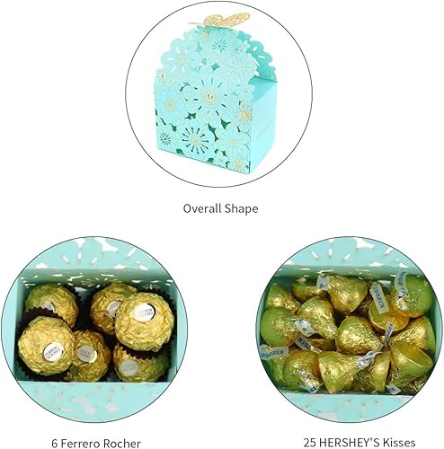 Miniatura 2 de Kslong 50 cajas de dulces huecas con diseño de flores y mariposas, cajas de regalo para galletas, regalos románticos de boda, bonita caja de