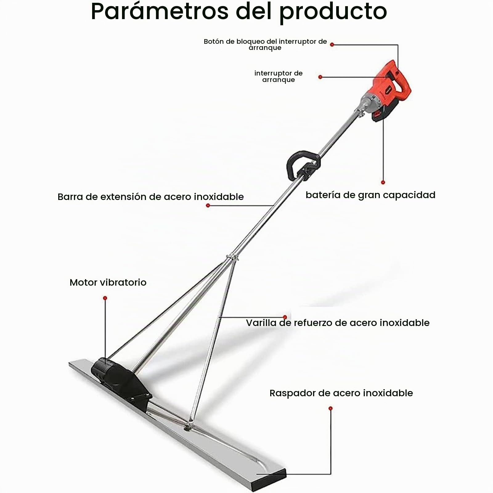 Herramienta de vibración de la Regla de Potencia para el procesamiento de hormigón, Herramienta de Trabajo de la Regla de Superficie de hormigón de 6000 RPM,2electric