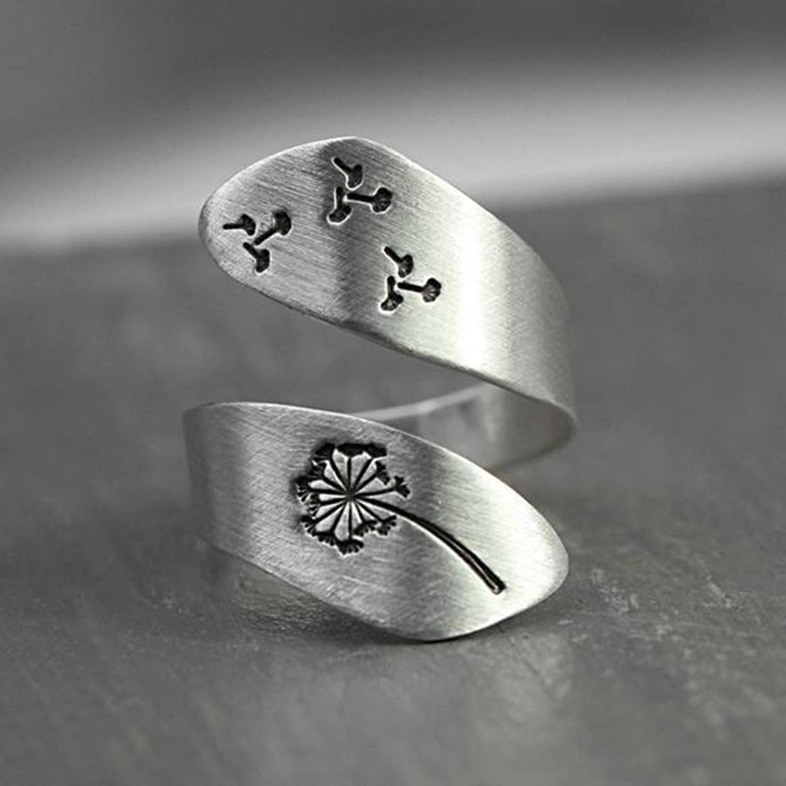 Anello dente di leone Dente di leone Anello aperto regolabile Unico Fidanzamento Anniversario Wrap Anello a fascia aperta per le donne Uomini Dainty Finger Jewelry Argento