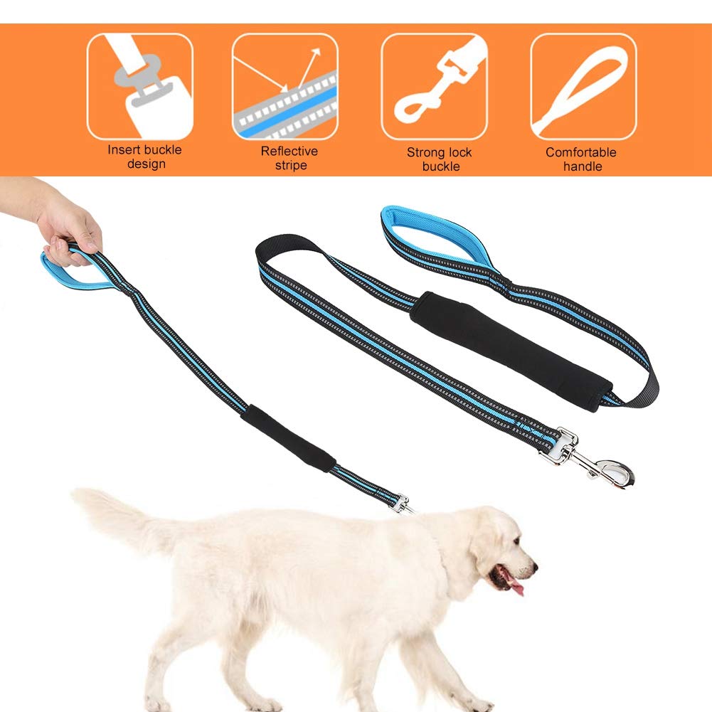 BAtlam Cuerda de tracción para Mascotas Nylon Duradero Cómodo Pet Reflexivo Tirando de la Correa de tracción Cuerda Cinturón de Seguridad del Coche para Perros Azul L