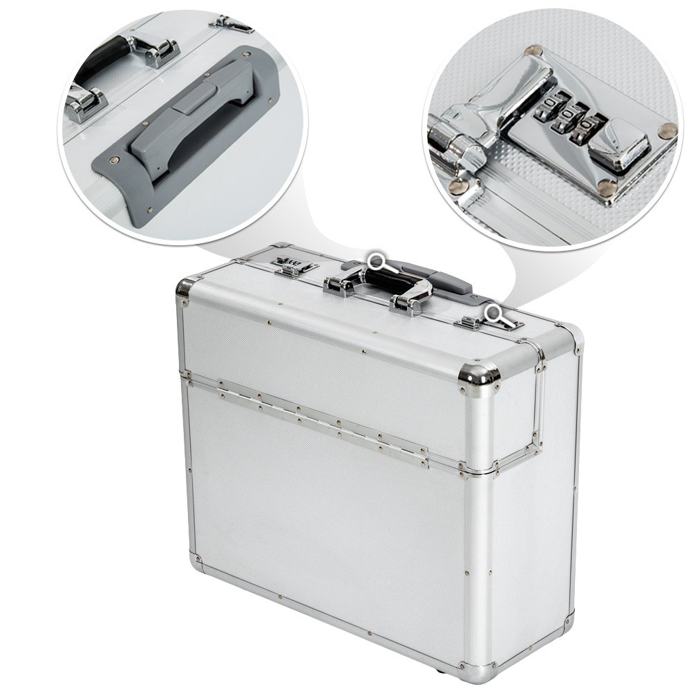 tectake 401232 XL Pilotenkoffer, Zwei Zahlenkombinationsschlösser, mit Rollen, Totalmaße 55x49x22cm, Silber