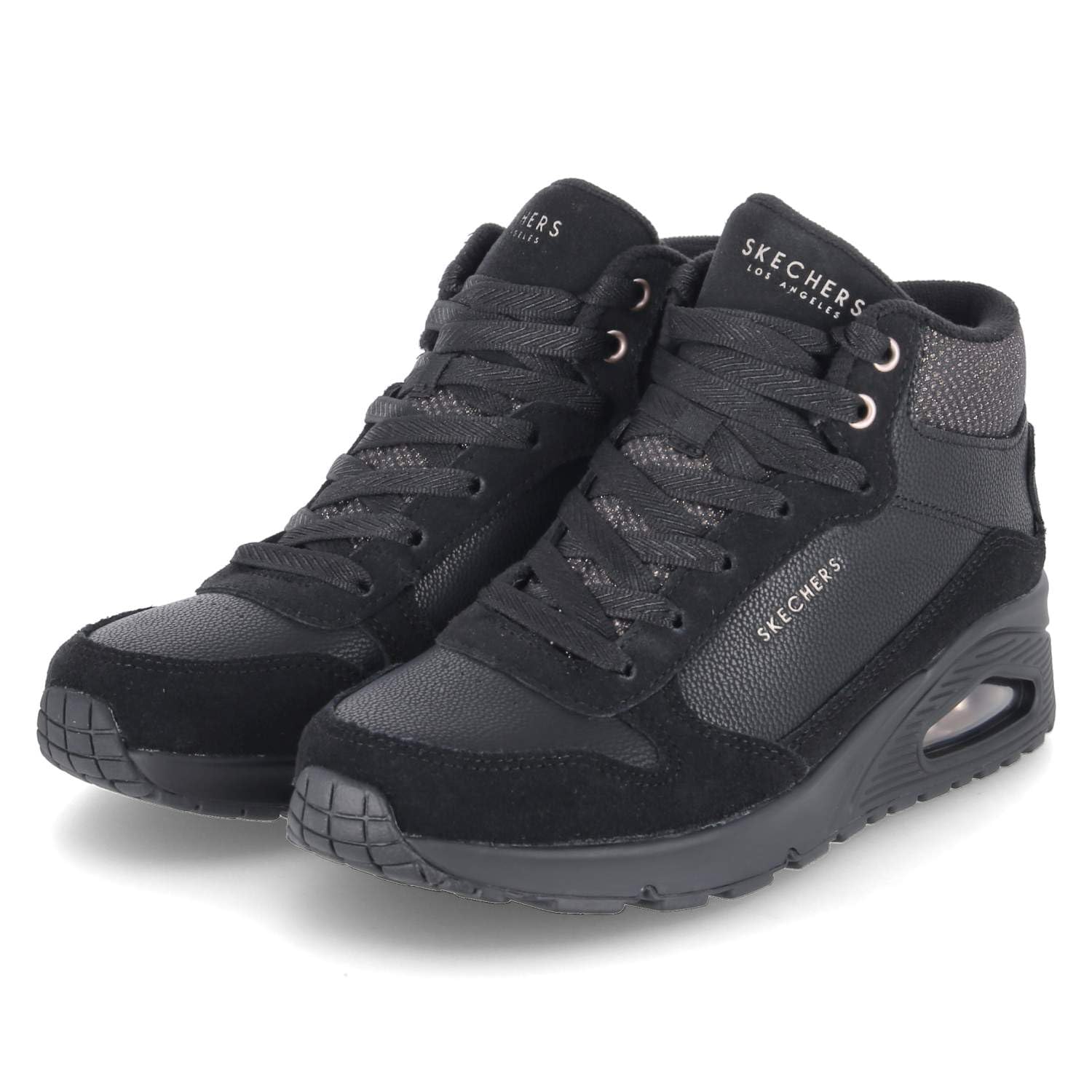 Skechers Women's Uno Stacre Shine Trainers, Black Suede/Duraleather/Mesh, 9