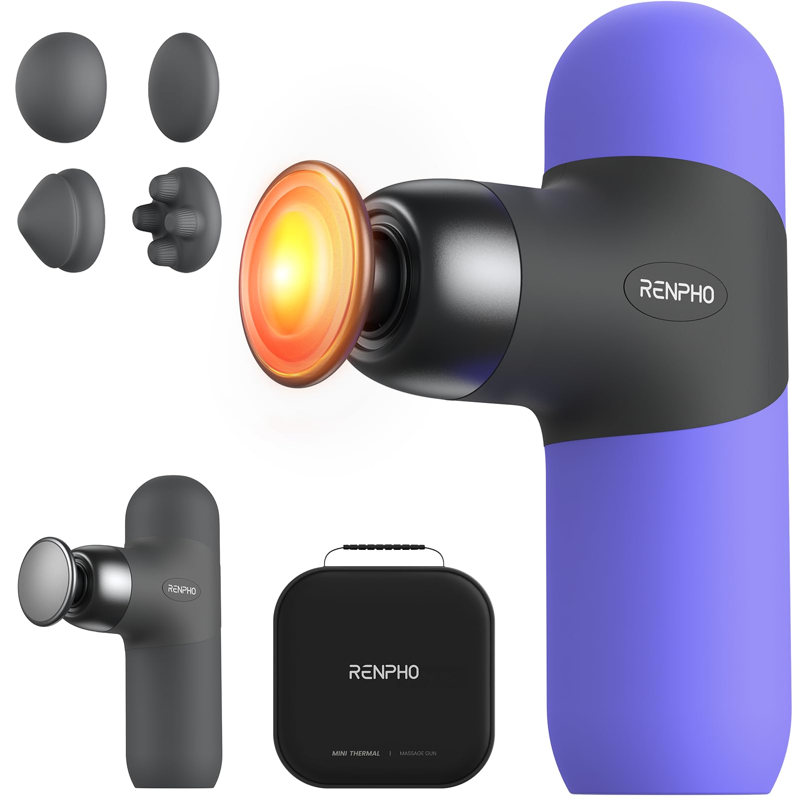 RENPHO Mini Thermal Massage Gun with Heat, FSA Eligible HSA, Valentines Birthday Gifts for Women Men, Portable Deep Tissue Percussion Massager, Color Silicone Sleeves Travel Size with Carry Case