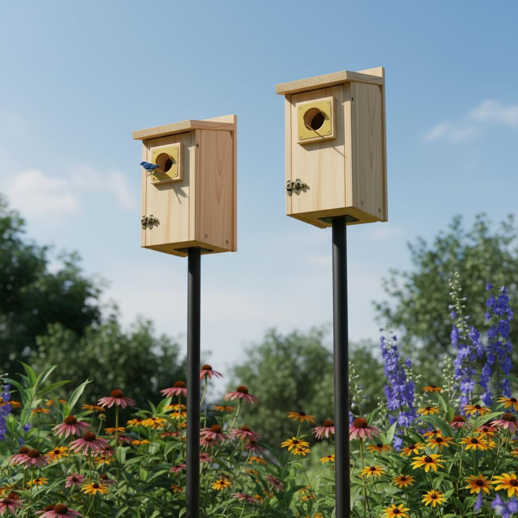 2 Pack Bird Houses for Outside Clearance with Copper Guard, Cedar Bird House Outdoor, Bluebird Finch Swallow Wren Chickadee Assembly Required，Lacquer Finished,Outdoor 5 Years Usage