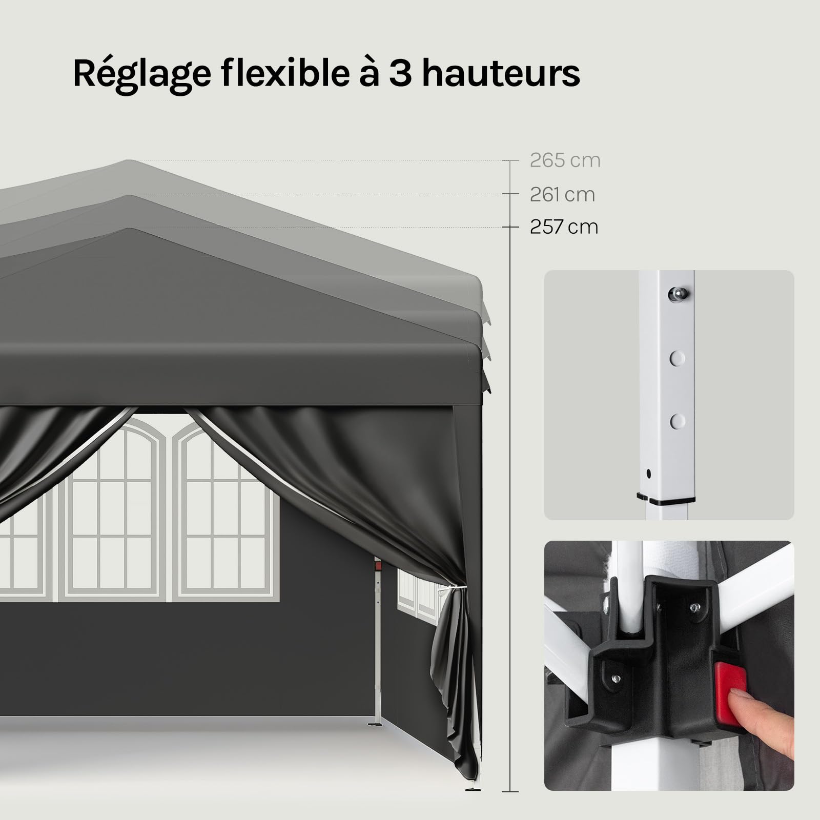 WOLTU Pavillon de Jardin 3x6m Pop up Barnum Pliant avec 6 parois Gris