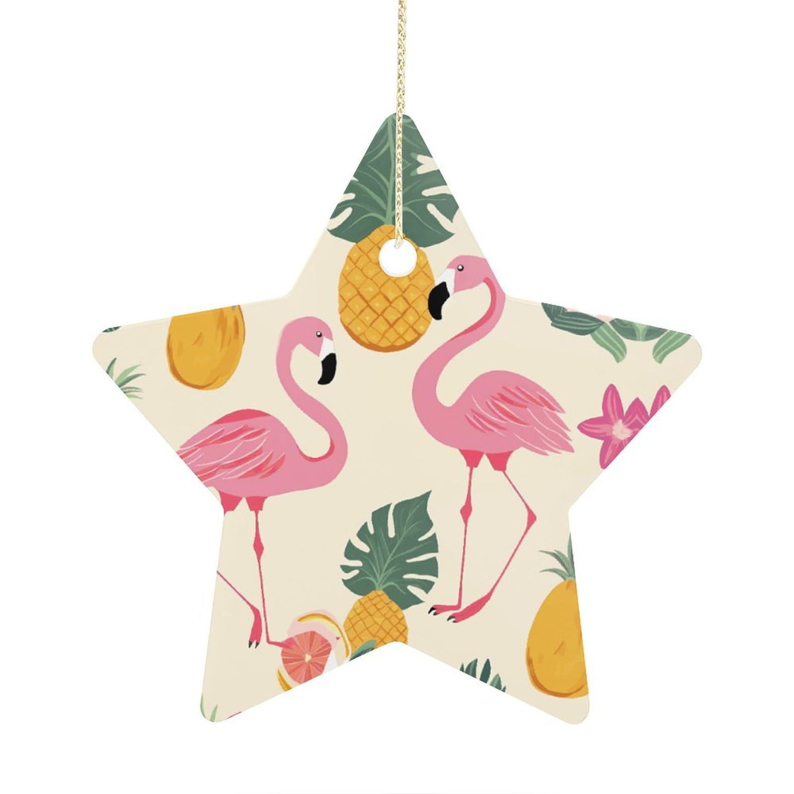 Flamingos and Pineapples Stars Ornaments Ceramic Christmas Tree Hanging Light in Weight Christmas Star Pendants Funny Double-Sided Printed Xmas Ornaments for Gifts
